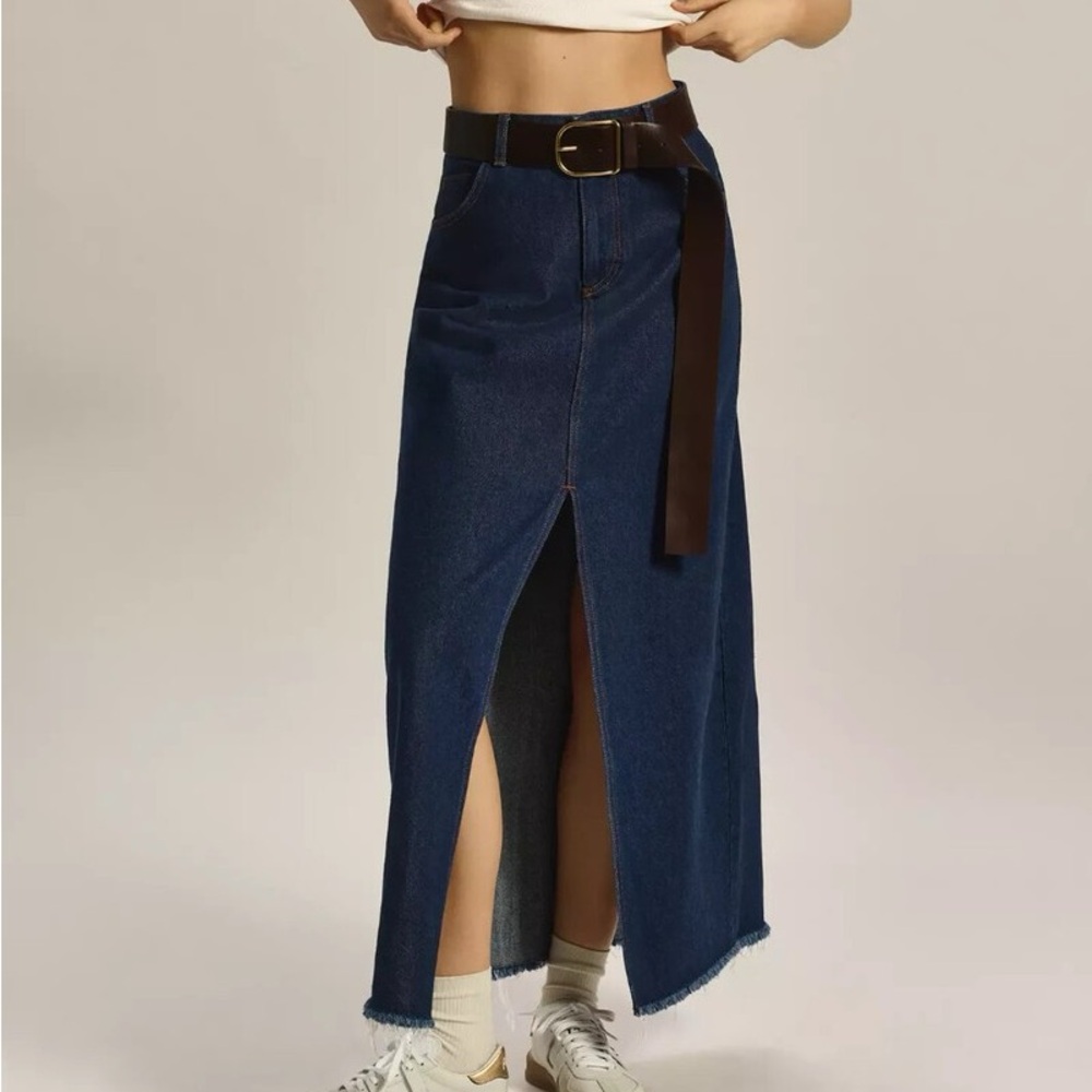 Pilcro by Anthropologie The Madi Front-Slit Dark Wash Denim Skirt Size 0